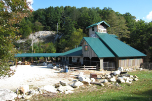 The North Carolina Mining Museum building at Emerald Village in Little Switzerland, NC