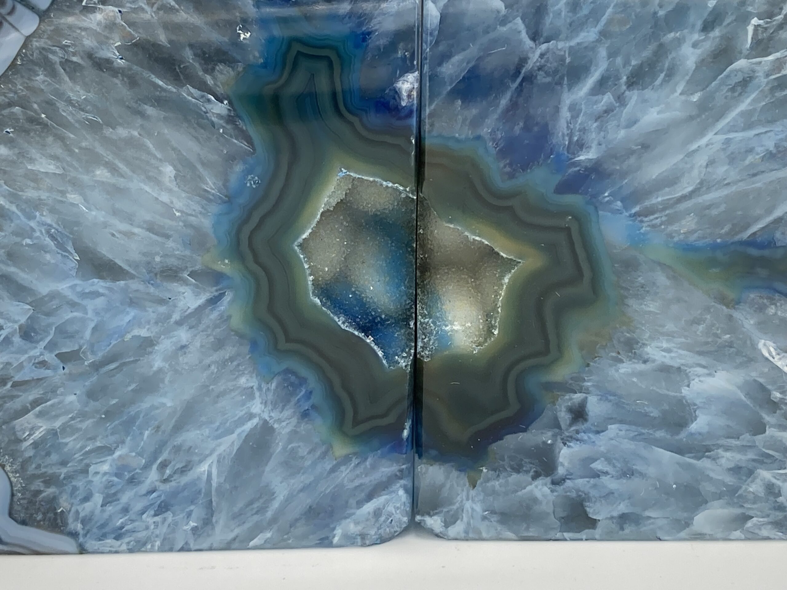 blue agate bookends closeup