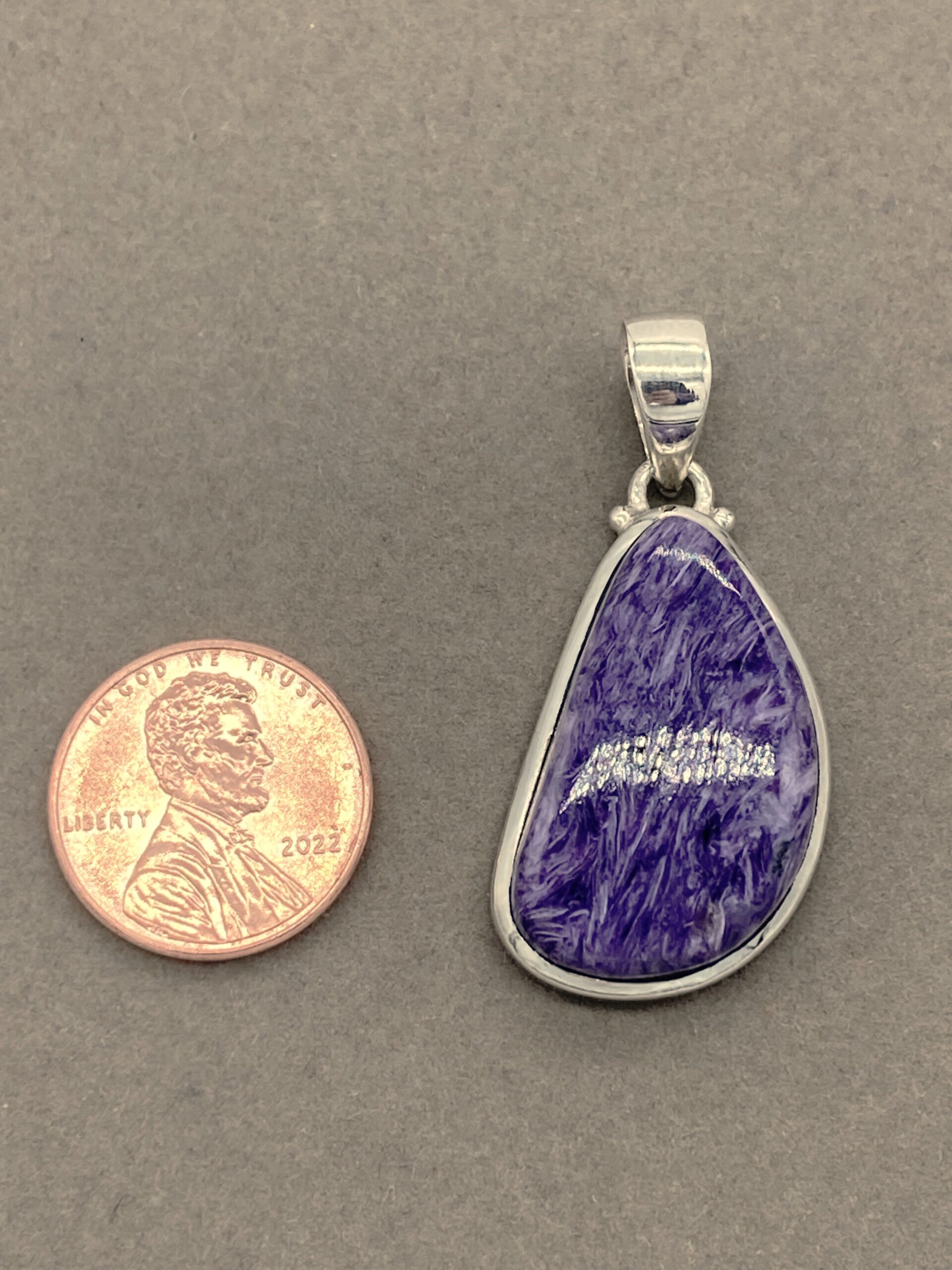 Charoite pendant with penny