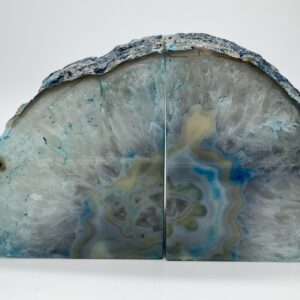 Teal agate bookends, front