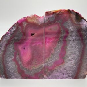 Pink agate geode bookends, front