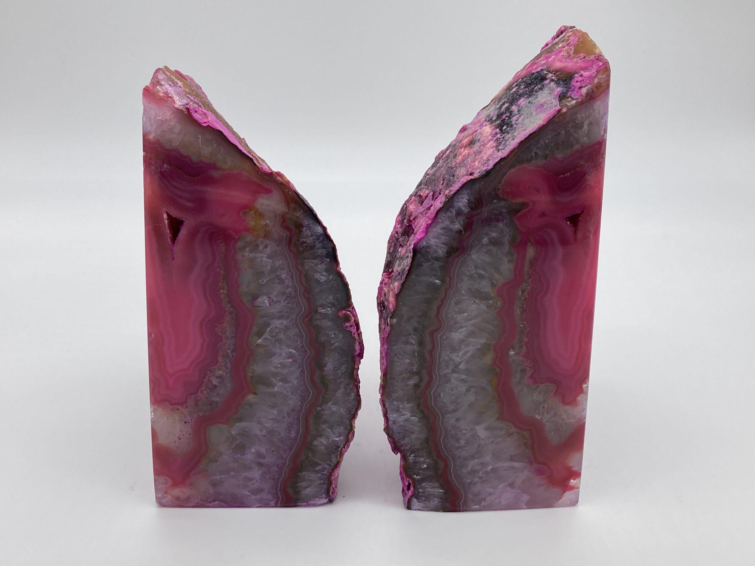 Pink agate geode bookends, insides