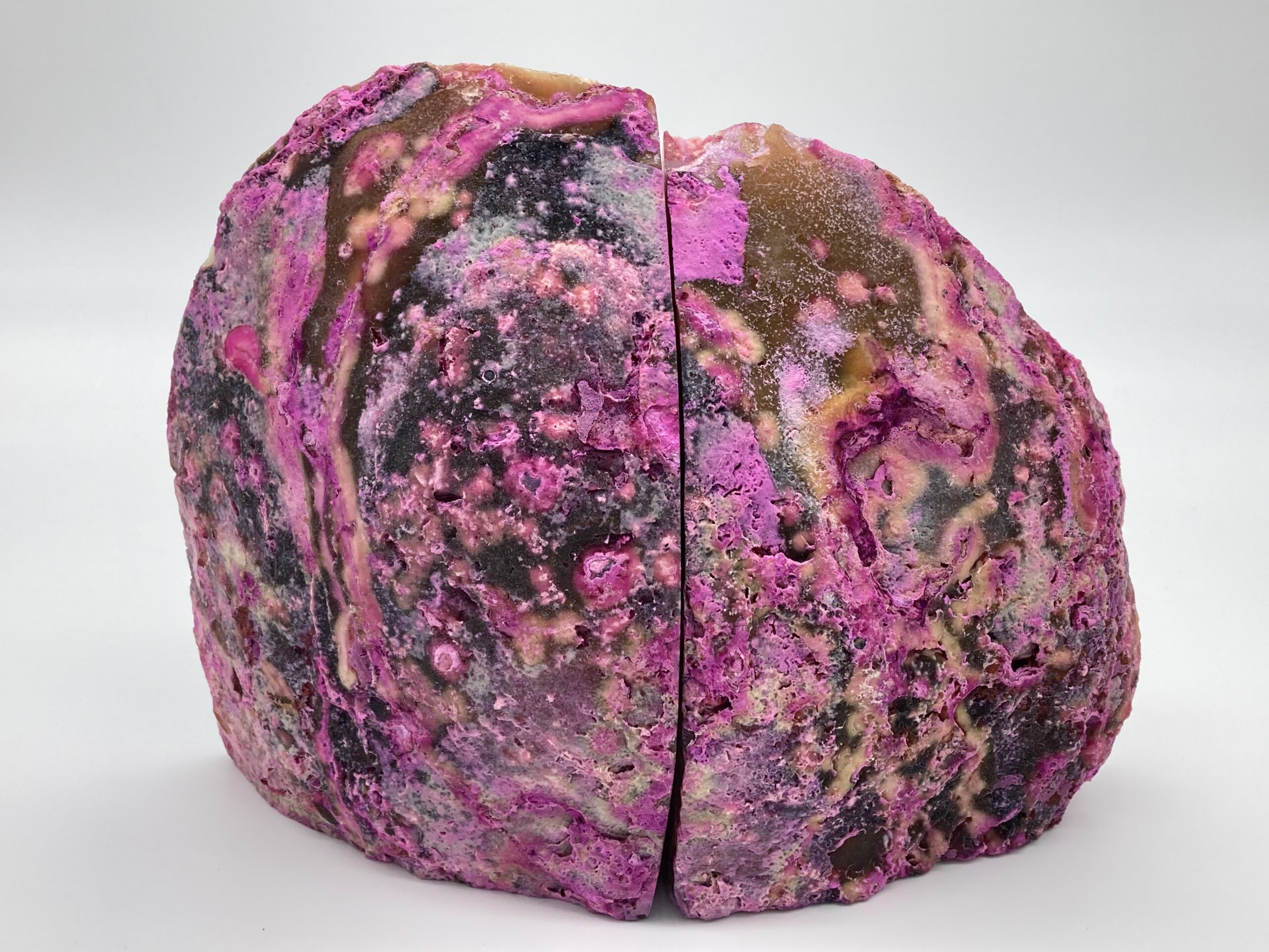 Pink agate geode bookends, back