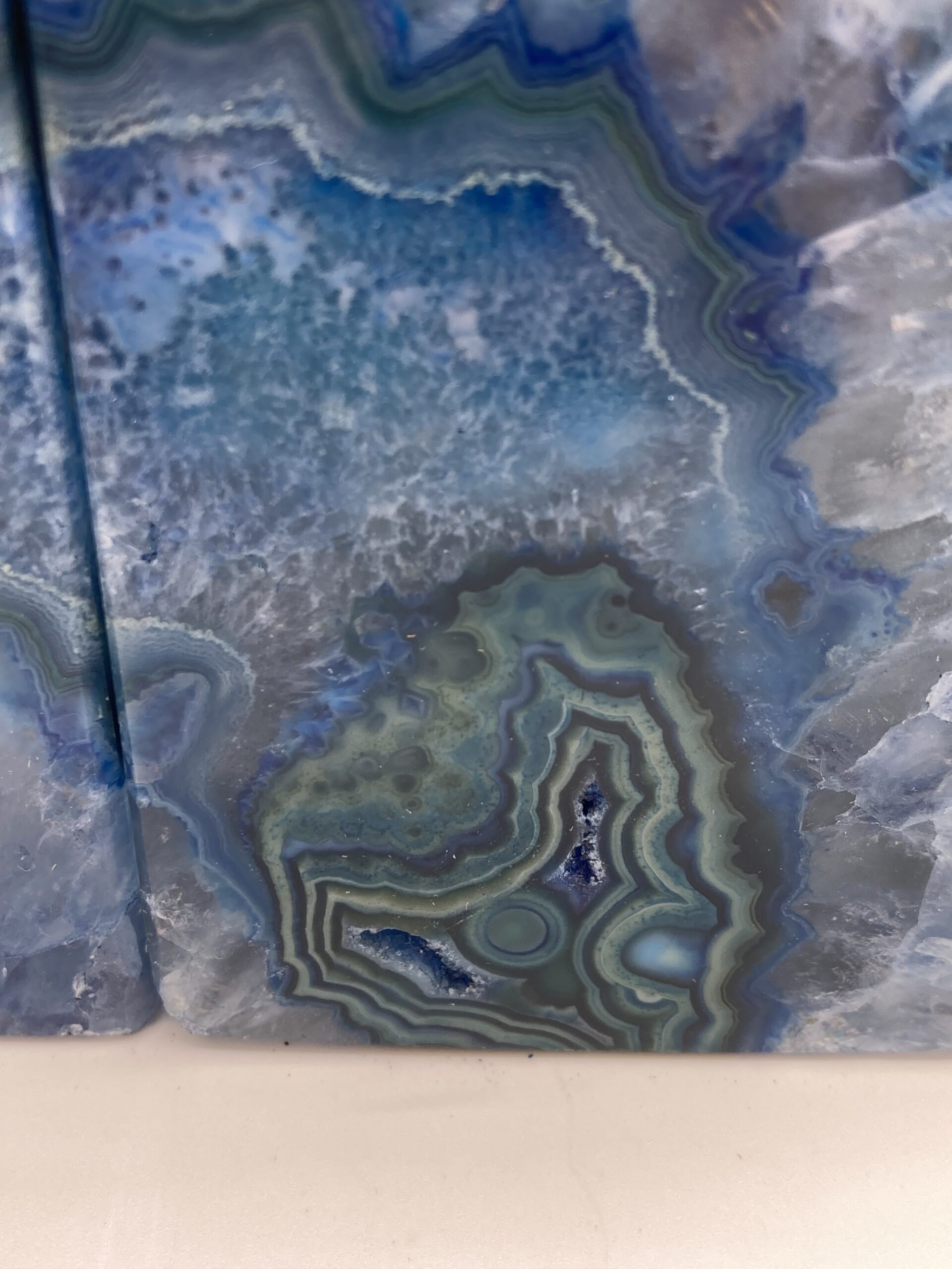 Blue Agate bookends closeup